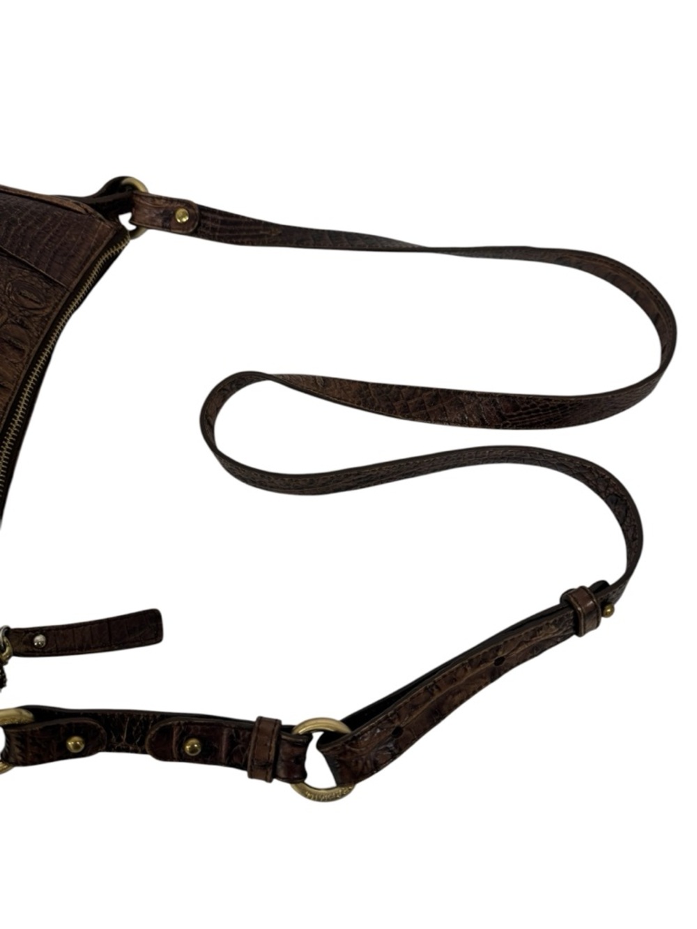 Brahmin Marley Crocodile-Embossed Brown Leather Crossbody Bag Purse 11" x 10" - Picture 12 of 16